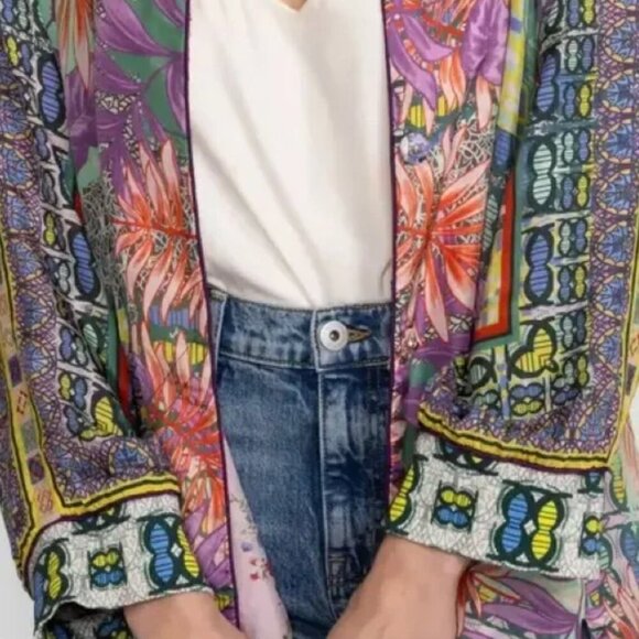 Johnny Was Bordona Heather Reversible Silk Kimono Jacket Mixed Print XL NWT - Picture 10 of 10